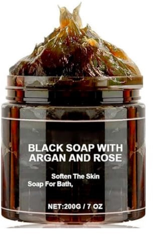 200g Morocco Black Soap,African Black Soap With Argan And Rose,B-lack S-oap,Deep Cleaning For Whole Body,Bath Cream Paste,Moisturising,Get Rid Of Rough Skin,Enhance Body Tone,Exfoliation,No Irritating