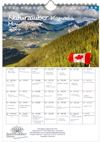 Naturzauber Kanada Planer DIN A4 Kalender für 2026 Canada Reise Land Urlaub - Set-Inhalt: 1x Kalender, 1x Weihnachtsanhänger (insgesamt 2 Teile)
