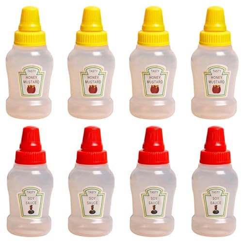 8 Pcs Mini Ketchup Bottles, Portable Mini Sauce Bottles, Squeeze Bottle with Sturdy Screw Cap, Sauce Containers for Honey Salad Kids Adults Lunch Box School Camping Picnic Office