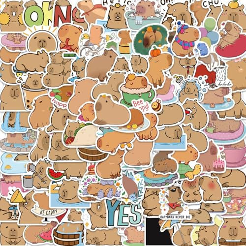 100PCS Waterproof Capybara Stickers - Cute Kawaii Vinyl Animal Decals for Laptop, Water Bottles, Skateboard | Aesthetic Gift for Adults, Teens, Kids (1.5-4)