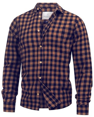 KRONSTADT Herren KSJohan Hemd kariert aus 100% Baumwolle mit Button-Down-Kragen | Herrenhemd Männerhemd Monk's Robe New, L