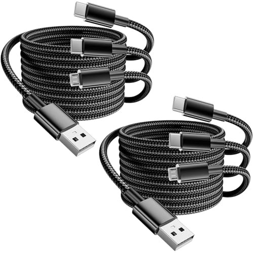 Kiuet Multi Charger Cable,2Pack 1.3M+1.3M 3 in 1 Charging Cable with Micro USB/USB Type C/USB Type C Braided for iPhone15, Android Samsung S22 S20, Huawei, Nexus, Nokia,LG,Kindle Fire ETC