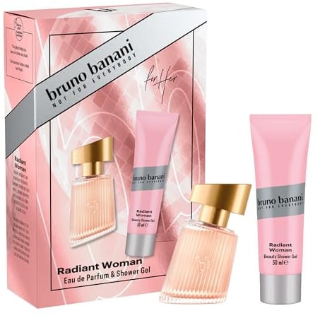 bruno banani, Radiant Woman Eau de Parfum und Radiant Woman Duschgel, gewagter, ambriert-blumiger Duft, 30 ml und 50 ml