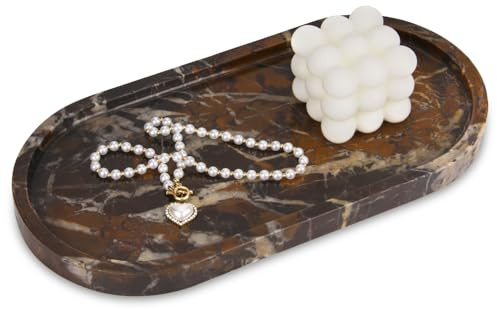 Oval Marble Tray Natural Luxury Marble Home Kitchen Bathroom Vanity Tray, Stone Decorative Countertop Serving Trays for Coffee Perfume Jewelry Makeup Key Black Gold 30 x 15 cm