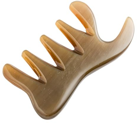 Ochsenhornkamm mit Fünf Zähnen im Schwanzdesign, 1 Stück | Gua Sha Schabebrett für Gesicht und Rücken, Glatte Kanten, Ergonomische Form, Hautfreundlich