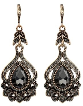 Vauki Ohrringe aus Legierung für Damen, Ohrhänger Antik Gold mit Dunklen Kristallen, Ohrringe in Gotischen Antik Stil, Trendy Statement Schmuck Geschenk für Frauen Mädchen Freundin Mama