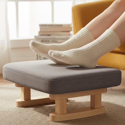 Xtrillogen Fußhocker mit Holzbeinen,Fusshocker mit Abnehmbare Gepolstert,Leinen Fußbank Holz,Kleiner hocker Holz,Ergonomischer Couch Sitzhocker,Polsterhocker für Wohnzimmer Schlafzimmer(Dunkelgrau)