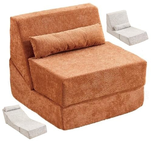 TRAGLO Klappbares Schlafsofa, 75 cm breit, Kompressionssofa Einzelliege mit Kissen, wandelbare Bodenliege für Wohnzimmer und Wohnung(Orange)