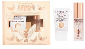 Charlotte Tilbury Airbrush Protect Prime Set, UV Primer SPF 50 PA++++ und Setting Spray Mini, Porenverfeinernde Technologie, Matt-Finish, Rosegold und Weiß, 30ml + 34ml