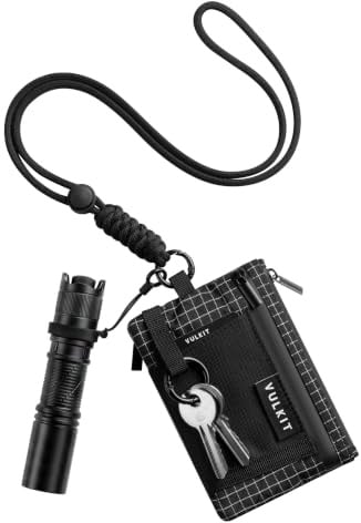 VULKIT Petit Portefeuille Homme avec Cordon Ajustable RFID Nylon Portefeuille Ado Garcon avec Porte Monnaie Sécurisé Porte Carte Bancaire Homme avec Porte-Clés, Noir