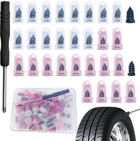 Othrion 30 PCS Tyre Repair Rubber Nails,with Rubber Nails and Screwdriver,Tyre Repair Kit with 2 Sizes,tyre repair screws,Suitable for Car Bike Motorbike Tire Plug(15 Small + 15 Large)