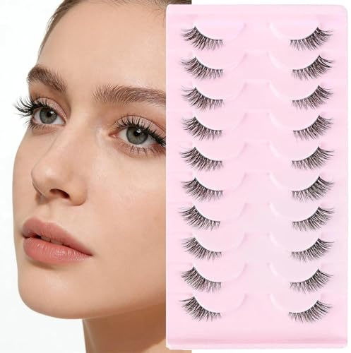 KNUIUYY 10 Paar Halbe Wimpern 3/4 Falsche-Wimpern Natürlicher Katzenaugen Künstliche-Wimpern Klare Band Wiederverwendbar 3D Eyelashes Half Lashes 5-12mm