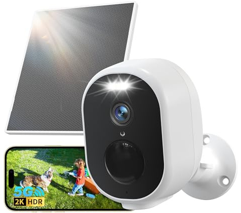GNCC 2K Telecamera Wi-Fi Esterno Batteria Senza Fili Con Solare Pannello | Videocamera Esterno con Visione Notturna a Colori, Audio Bidirezionale, Allarmi PIR, Funziona con Alexa, 2.4G/5GHz WiFi, IP65