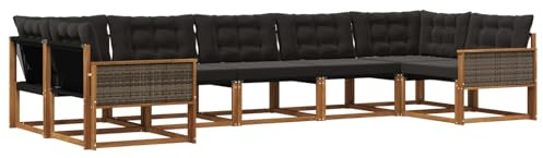 vidaXL Outdoor-Sofagarnitur mit Kissen 7 pcs Natürlich und Schwarz, Elegantes Garten-Sofa, modernes Outdoor-Sofa, robuste Lounge-Möbel für gemütliche Treffen