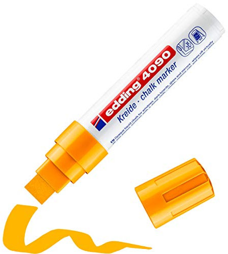 edding 4090 Marqueur craie liquide - orange fluorescent - 1 feutre craie liquide - blister - pointe biseautée 4-15 mm - feutre craie effacable pour écrire sur les vitres,le verre, les ardoises