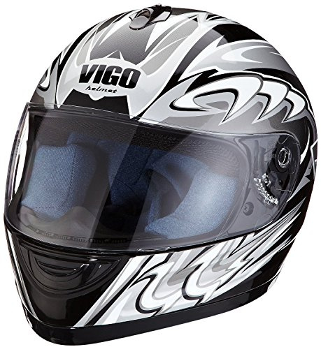 Protectwear Motorradhelm, Schwarz/Silber/Weiß Racedesign in Glanz, XS