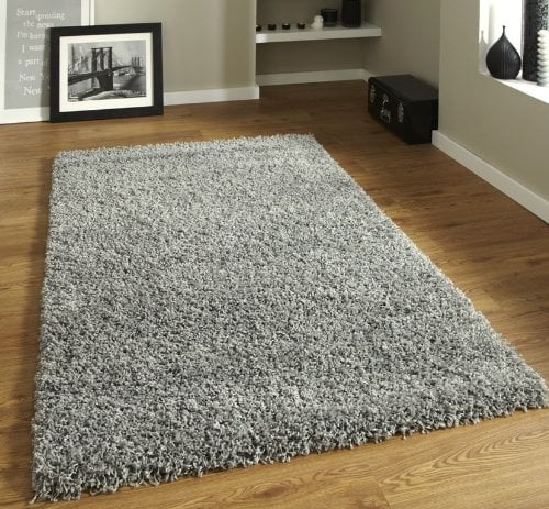 MODERN LUXURIOUS THICK PLAIN SOFT SHAGGY RUGS 5cm PILE NON-SHED POLYPROYLENE (120 x 170cm (4ft x 5ft 8), Grey/Silver)
