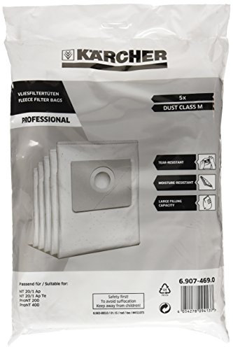 Kärcher 6.907 – 469.0 Zubehör für Absauggeräte Pro NT/T, Beutel Filter Vlies X5