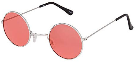 Silver with Red Lenses Small Round UV400 Mens and Womens Round Sunglasses - Stylish Festival and Designer Round Glasses - Perfect Sun Glasses for Men and Women - Cool Round Metal Shades