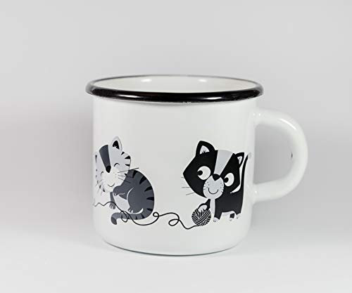 katelein Taza de Camping - Taza del Esmalte del Gato Taza de café esmaltada al Aire Libre de los niños Taza de té Esmalte Gato Hermosa vajilla Moderna del Esmalte