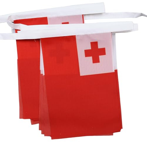 AZ FLAG Tonga Bunting 6 m 20 flags Light Polyester 21x15 cm | Indoor and outdoor use Tongan 20 ft flag bunting flags stitched onto reinforced tape lightweight polyester