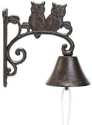 Sungmor Robuste Gusseisen-Wandglocke Dekorative Retro-Stil schöne Eulen-Handglocke für drinnen und draußen an der Wand montierte Abendessen Glocke – Garten Zuhause Wanddekoration