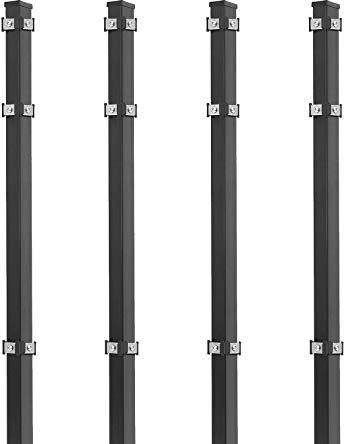 Koll Living 4X Eckpfosten, 40x40x1700 mm, anthrazit - Eckpfosten für EIN- & Doppelstabmatten - inkl. Befestigung - Zaunhöhe: 120-123 cm - und Abdeckkappen - verzinkter Stahl mit Pulverbeschichtung