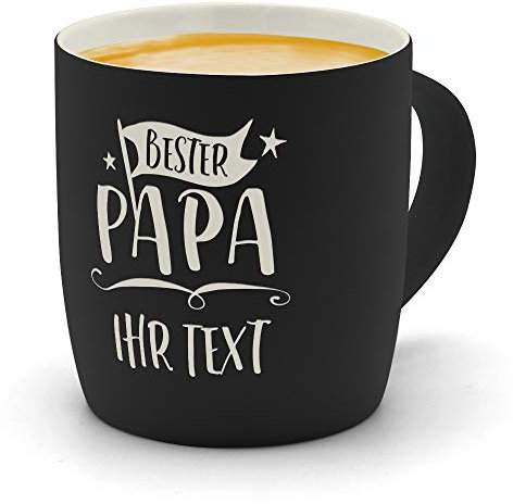 printplanet® - Kaffeebecher mit eigenem Text graviert - SoftTouch Tasse mit Wunschtext - Matt-gummierte Oberfläche - Farbe Schwarz - Motiv: Bester Papa