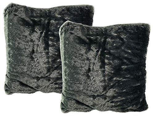 Mojawo 2 Stück Hochwertige Kissenbezüge Kissenhülle Bezüge Sofa Kissen Fell-Optik 50x50cm Anthrazit Reißverschluss