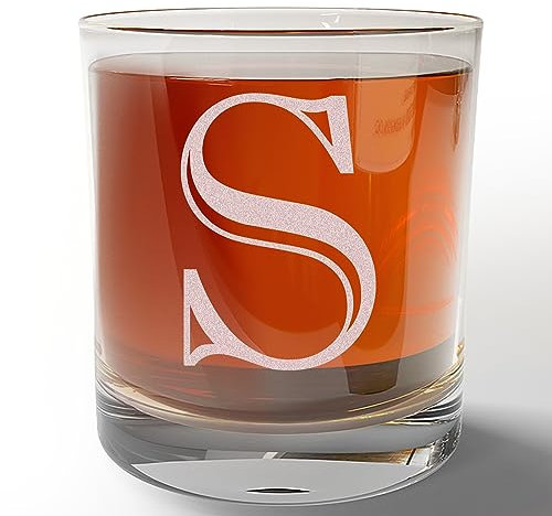 Geätztes Monogramm, 325 ml, Whiskey-Stein-Glas (Buchstabe S), A-Z, individuelle Bourbon-Geschenke für Männer, personalisiertes altmodisches Scotch-Glas, Name, Regalos Personalizados