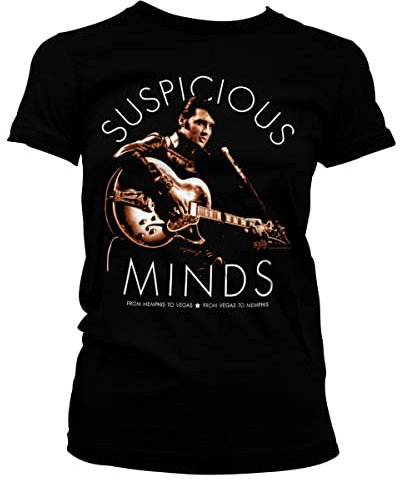 ELVIS PRESLEY Offizielles Lizenzprodukt Suspicious Minds Damen T-Shirt (Schwarz), Small