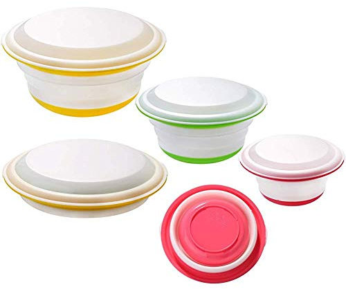 3 Stück Silikon zusammenklappbare Schal mit Deckel, Premium-zusammenklappbares Camping Bowl Set Tragbare Picknick Schüssel Faltbare Speisen StorageContainer für Küche im Freien wandernden Reisen