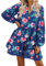 FANCYINN Robe Courte Femme Ourlet à Volants Lin Casual Robe Patineus Rose Bleu Marine Fleuri Manches Longues XL
