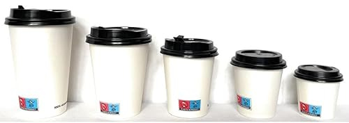 Nicoletti 50 Bicchieri di Carta Bianchi Paper Cup White 100% BIO con o Senza Coperchio munito di Foro (400 ML con Coperchio)