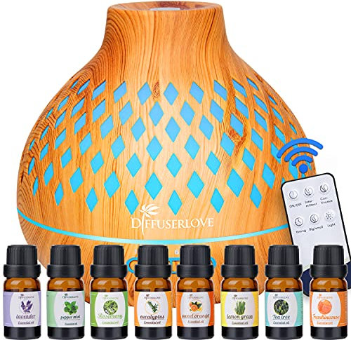 Diffuserlove Diffuseur d'Huiles Essentielles Electrique Télécommande 400ML Diffuseurs pour Huiles Essentielles Aromathérapie Humidificateur 7 Couleurs Mood Light