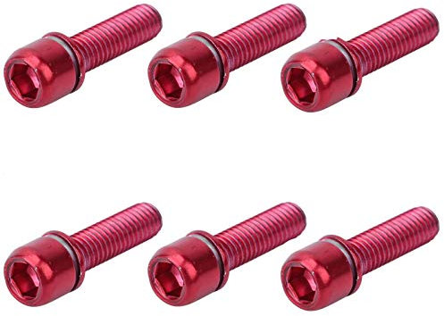 Fahrrad Headset Vorbau Schrauben Fahrrad Stem Schraube Screw Fahrradschaft Schraube Schrauben Riser-Schrauben Bolts Vorbau Schrauben Legierung mit Unterlegscheiben für Berg Fahrrad Vorbau, Rot 6 Stück