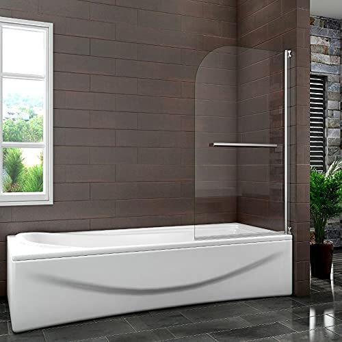 Acezanble 800x1400mm 180°Pivot Bath Screen Shower Screen Tempered Glass Door Panel with Towel Rail