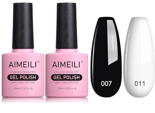 AIMEILI White and Black Gel Polish Klassische Nagellack Soak off UV LED Gel Nagellack Gellack 2 x 10ml