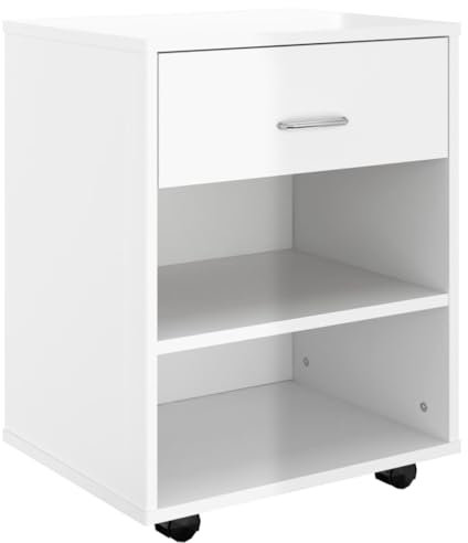 vidaXL Rollschrank mit Schublade Fächern Rollcontainer Büroschrank Aktenschrank Bürocontainer Schrank Büro Druckerschrank Hochglanz-Weiß 46x36x59cm Holzwerkstoff