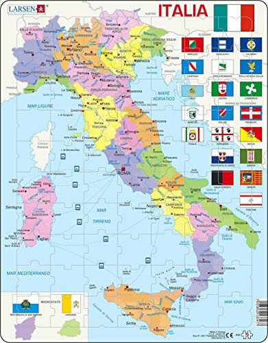 Larsen A42 Italien, politisches Kartenpuzzle., Italienisch Ausgabe, Rahmenpuzzle mit 70 Teilen