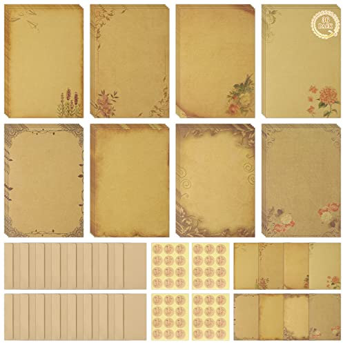 Anruyi 120 PCS Kraft Vintage Stationery Set, Brown A5 Envelopes and Paper for Writing and Printing