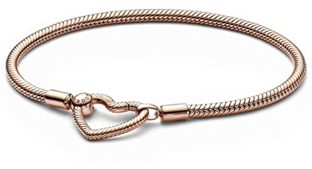 Pandora Moments Schlangenketten-Armband, 14-karätig Roségold-vergoldet, mit Herzverschluss, 16