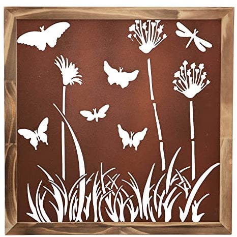 UNUS HOME Rost Wandbild Schmetterling, Wanddeko Schmetterlingsbild, Edelrost mit Holzrahmen, Dekoration für Garten, Terrasse und Balkon