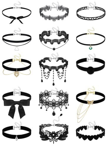 JeryWe 5-teiliges Choker-Halsketten-Set aus schwarzem Samt für Damen und Teenager, geschichtet, klassischer Gothic-Tattoo-Kragen, Spitzen-Halsketten