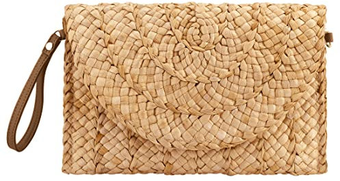 Summer Beach Bags for Women Straw Clutch Woven Handbag Straw Crossbody Bag (Khaki)