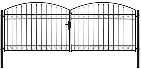 Mogou Fence Gate Double Door with Garden Rose Arch, Garden Metal Arch, Garden Climbing Plants,ed Top Steel 400x150 cm Black