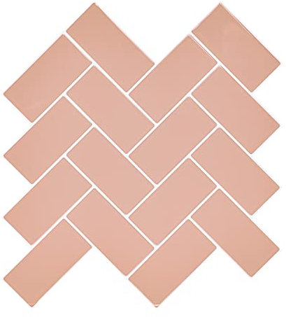 10 Stück Selbstklebend Klebefliesen Küche Rosa, 3D Fliesenaufkleber Wandfliesen für Bad, Fischgrätenfliesen-Aufkleber Fliesendekor