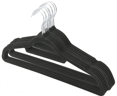 KAV Velvet Coat Hangers – Non-Slip Slim Clothes Hangers For Coats, Dresses, Trousers With 360° Rotating Hook - Space-Saving Design For Wardrobe Organization (Black, 20)