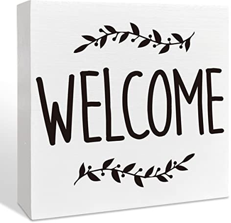 Welcome Wooden Box Sign, Welcome Home Entryway Foyer Decor, Home Wedding Desk Farmhouse Decorations, Housewarming Gifts for New Home House Women Men 5 inches*5 inches