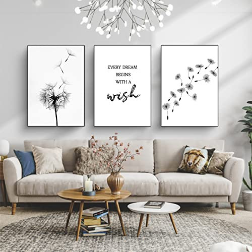 CULASIGN 3-teiliges Moderne Poster Set, Schwarz Weiß Löwenzahn Bilder Moderne Wandbilder, Bilder Wohnzimmer Deko Schlafzimmer Wanddeko Art ohne Rahmen (50x70cm)